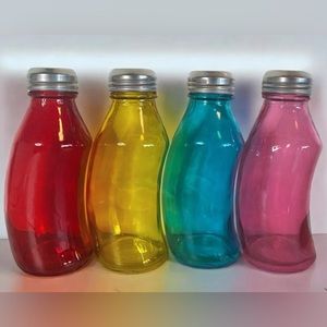 Vintage Curved Glass Rainbow Four Piece Set Of Spice Shakers